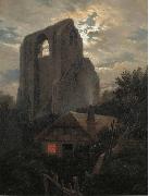 Carl Gustav Carus Ruine Eldena mit Hutte bei Greifswald im Mondschein France oil painting artist